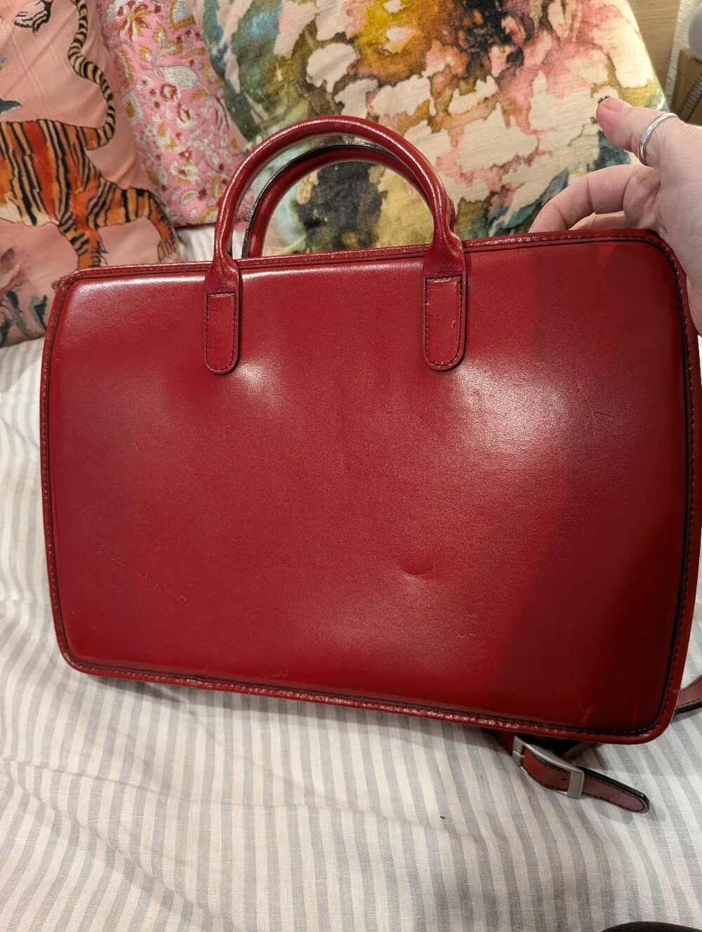 Jack Georges Red Leather Top-Handle Briefcase